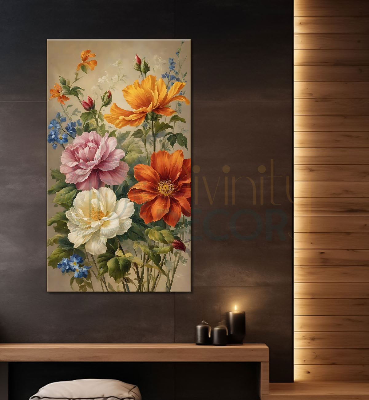 Colourful flowers in light textured painting- Flower-V-534