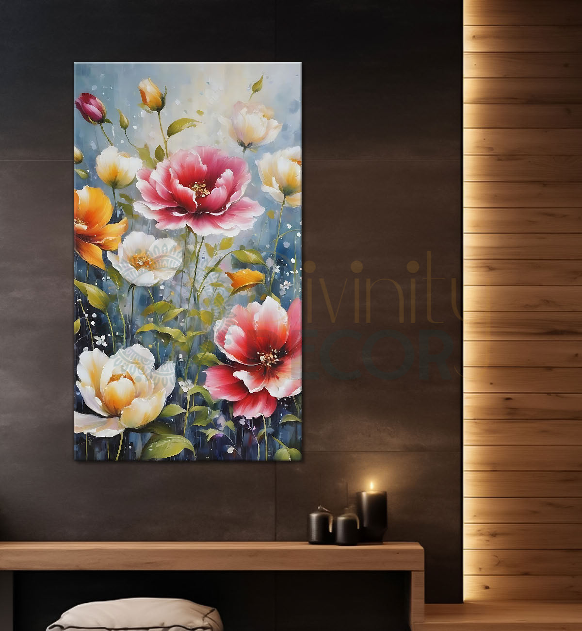 Colourful flowers in grey textured art - Flower-V-535