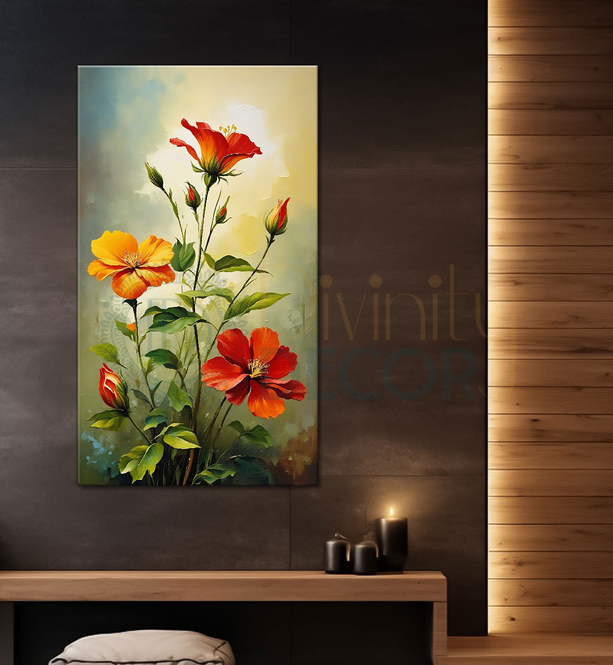 Yellow and red flowers in light textured painting - Flower-V-536