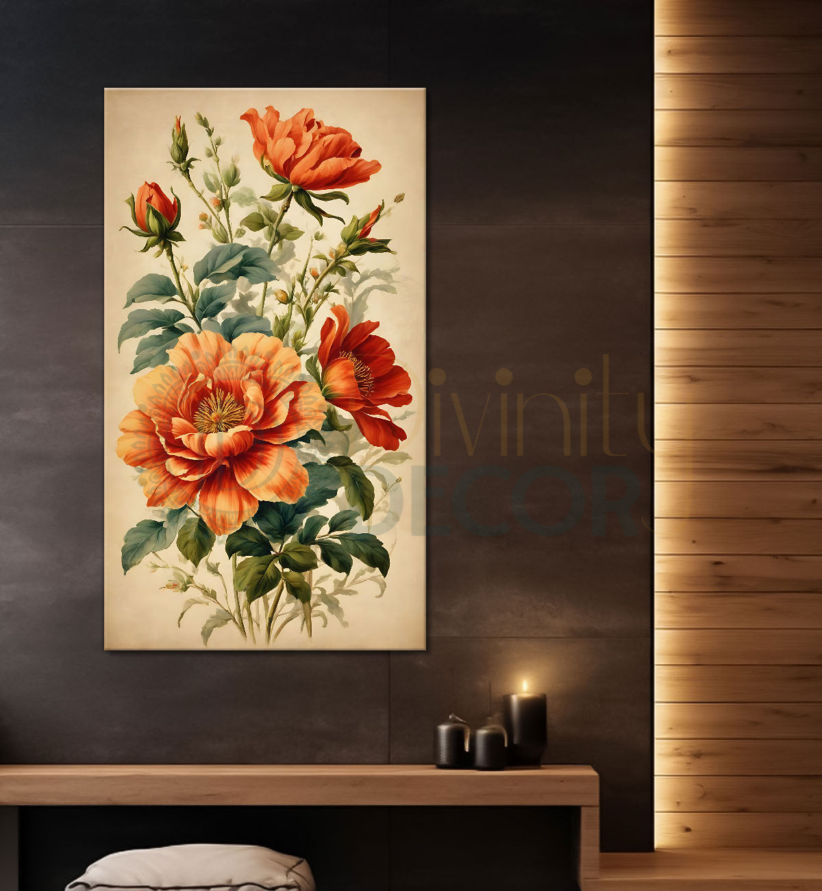 Pink flowers in light textured painting - Flower-V-537