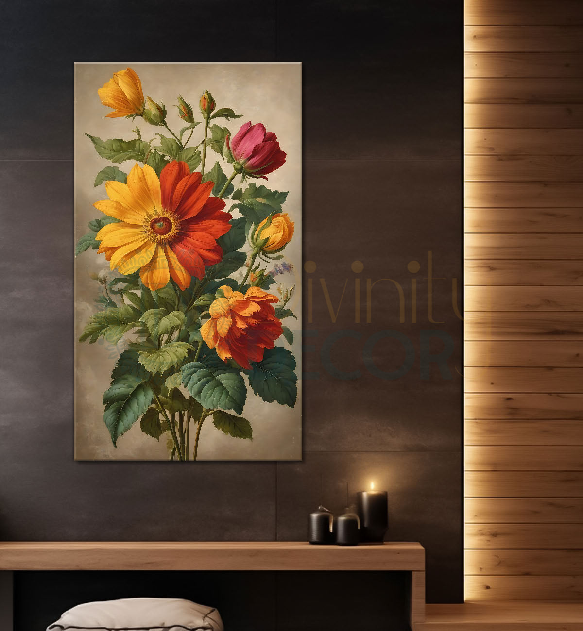 Yellow and red flowers in light textured painting - Flower-V-538