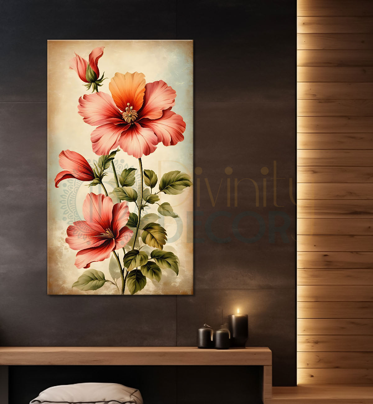 Pink flowers in light textured painting - Flower-V-539