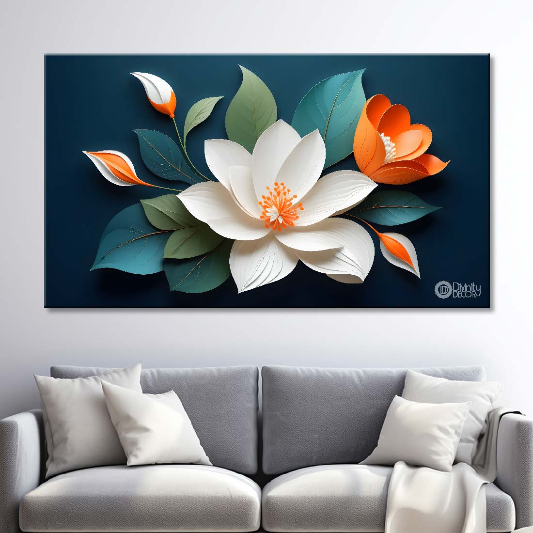 White flower in black background canvas painting- Flower-540