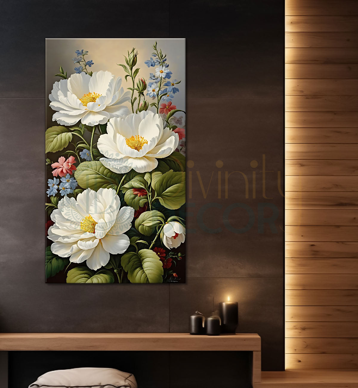 White flowers in grey textured painting - Flower-V-542