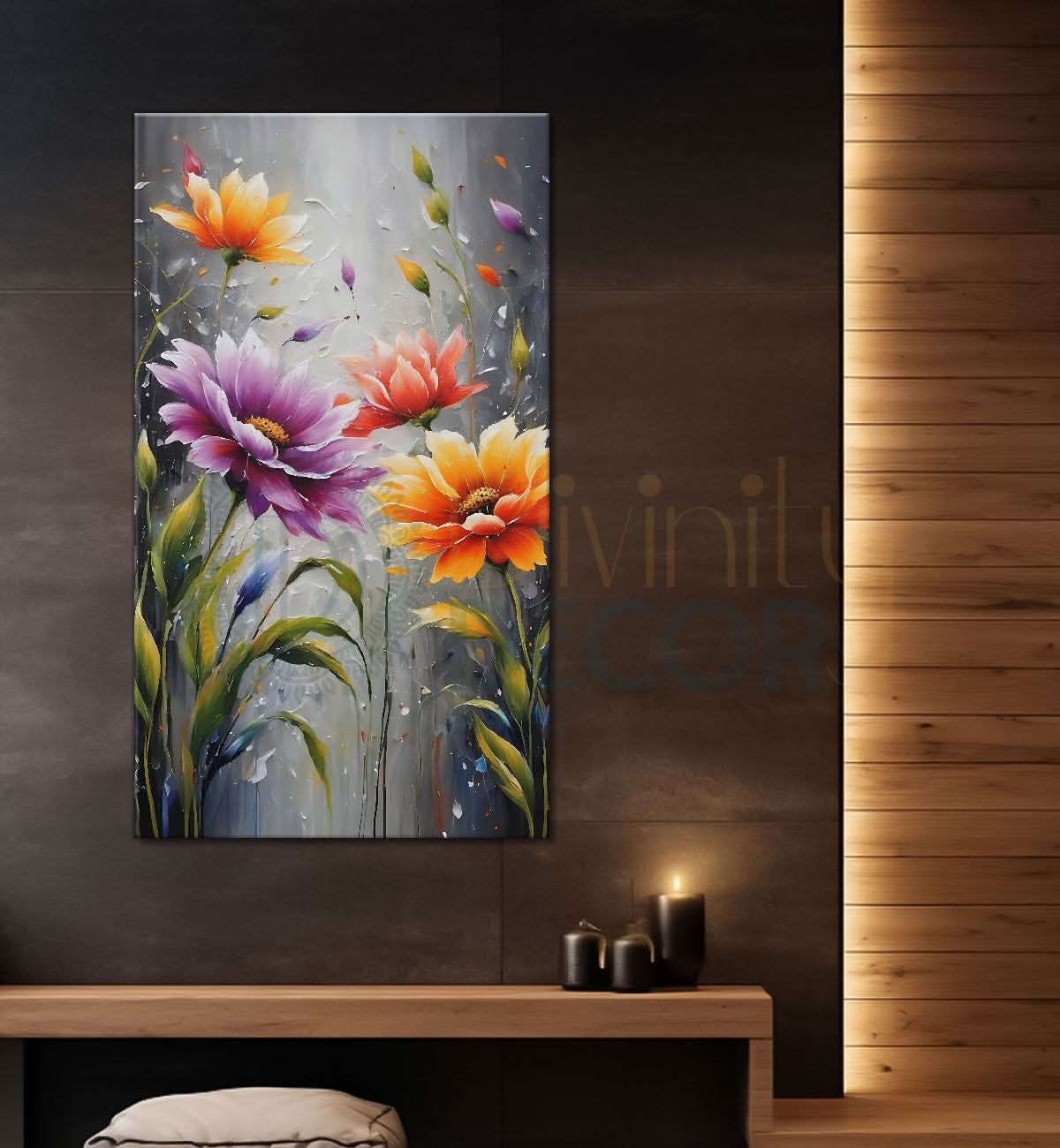 Purple and orange flowers in grey background  - Flower-V-544