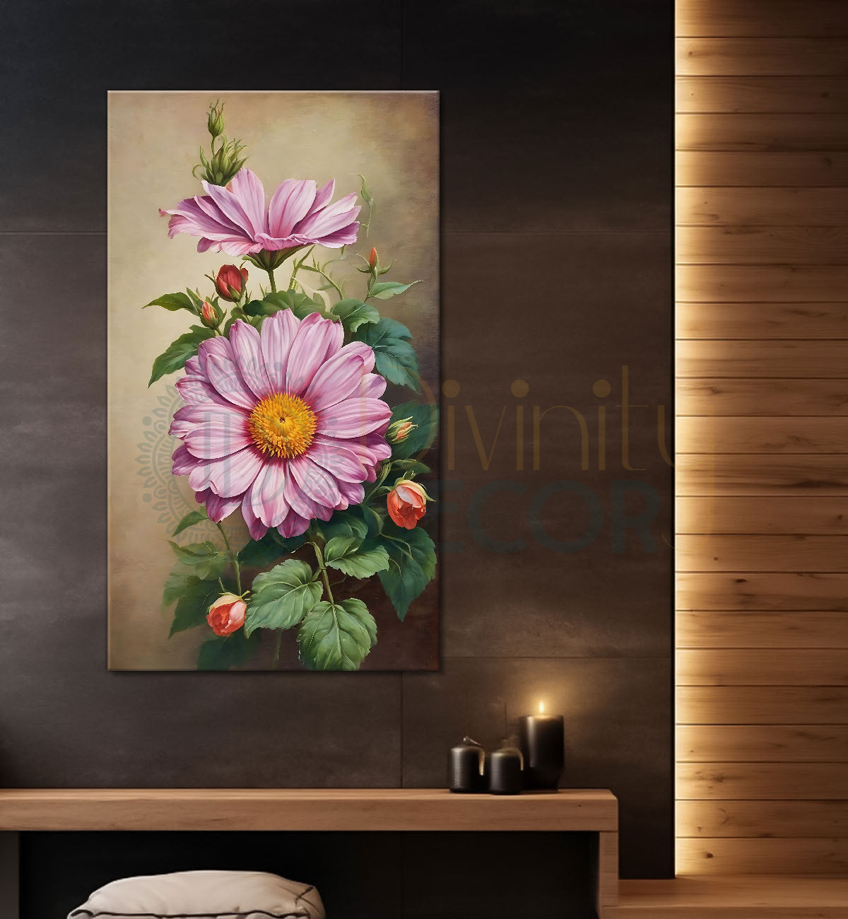 Pink flowers in light textured painting - Flower-V-545