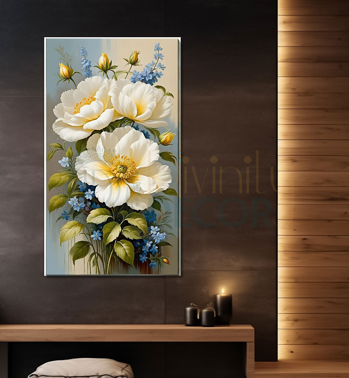 White flowers in grey textured painting- Flower-V-548