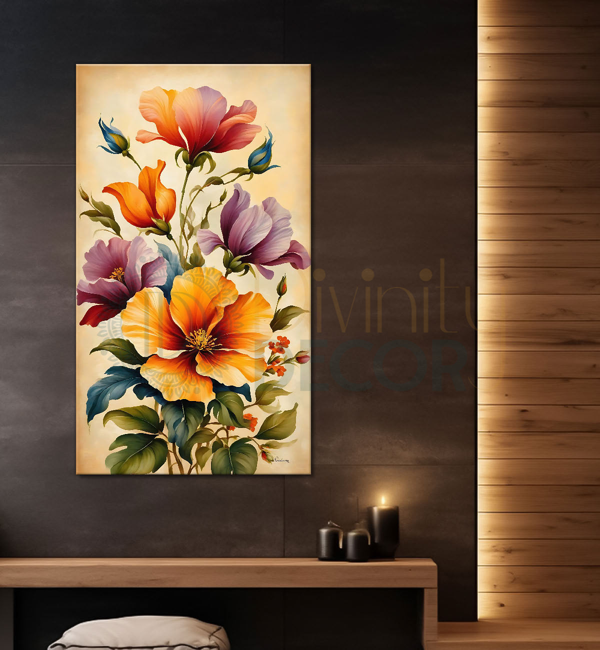 Yellow and purple flowers in light background painting - Flower-V-550