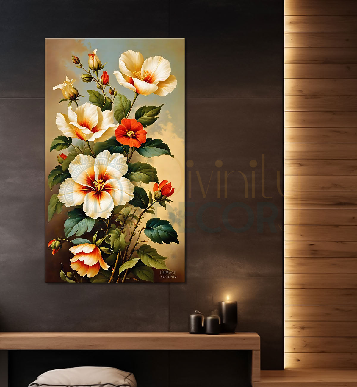 White and red flowers in light textured background  - Flower-V-551