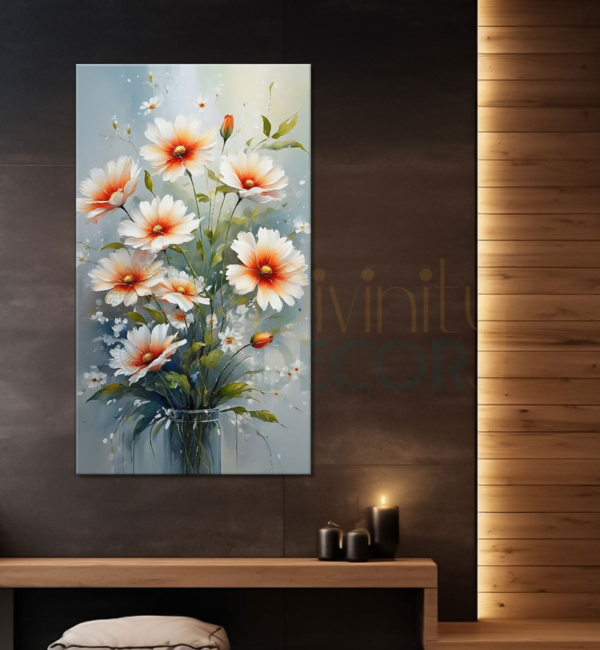 White flowers in grey textured painting - Flower-V-552