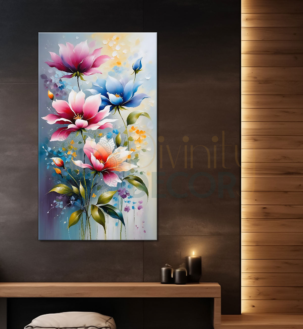 Blue and pink flowers in grey textured background   - Flower-V-554