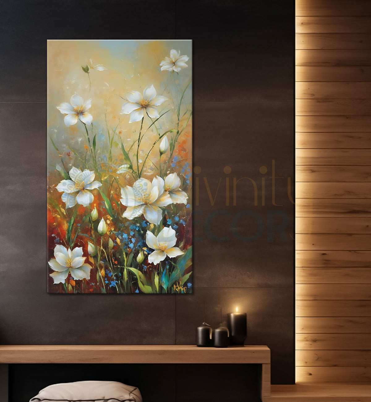 White flowers in light textured painting - Flower-V-557