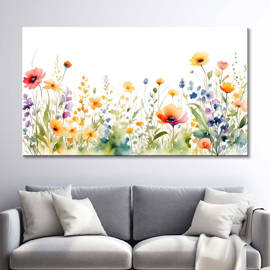Yellow flowers with white background canvas painting- Flower-558