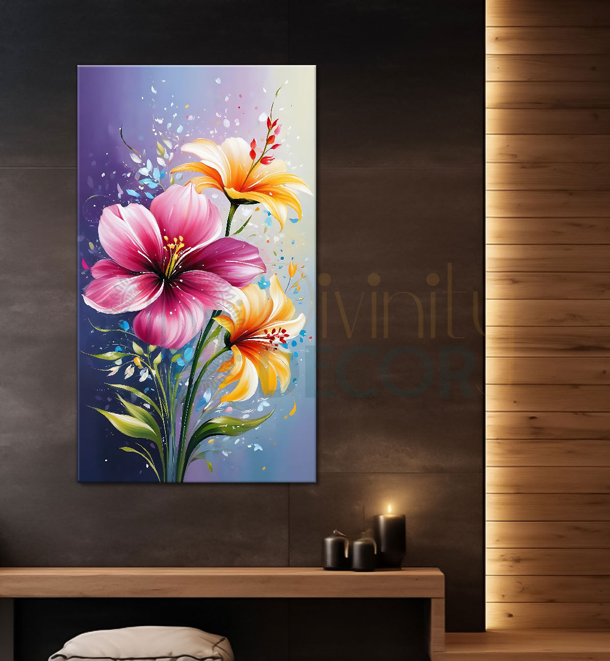 Pink flowers in purple textured art - Flower-V-561