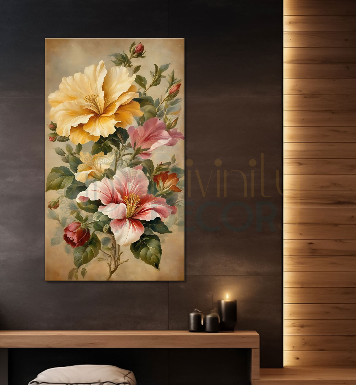 Yellow flowers in light textured painting- Flower-V-562