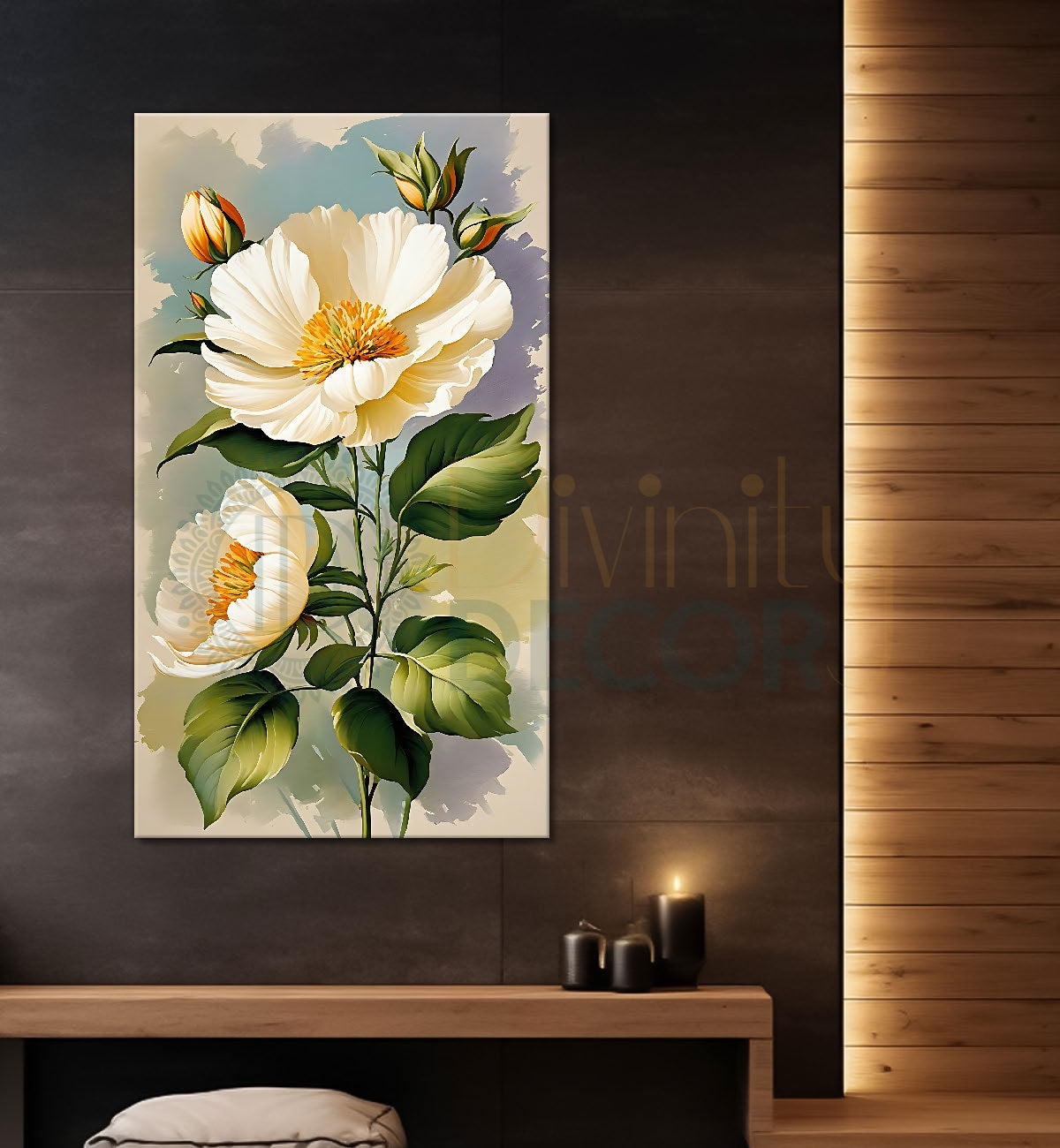 White flowers in grey textured painting- Flower-V-563
