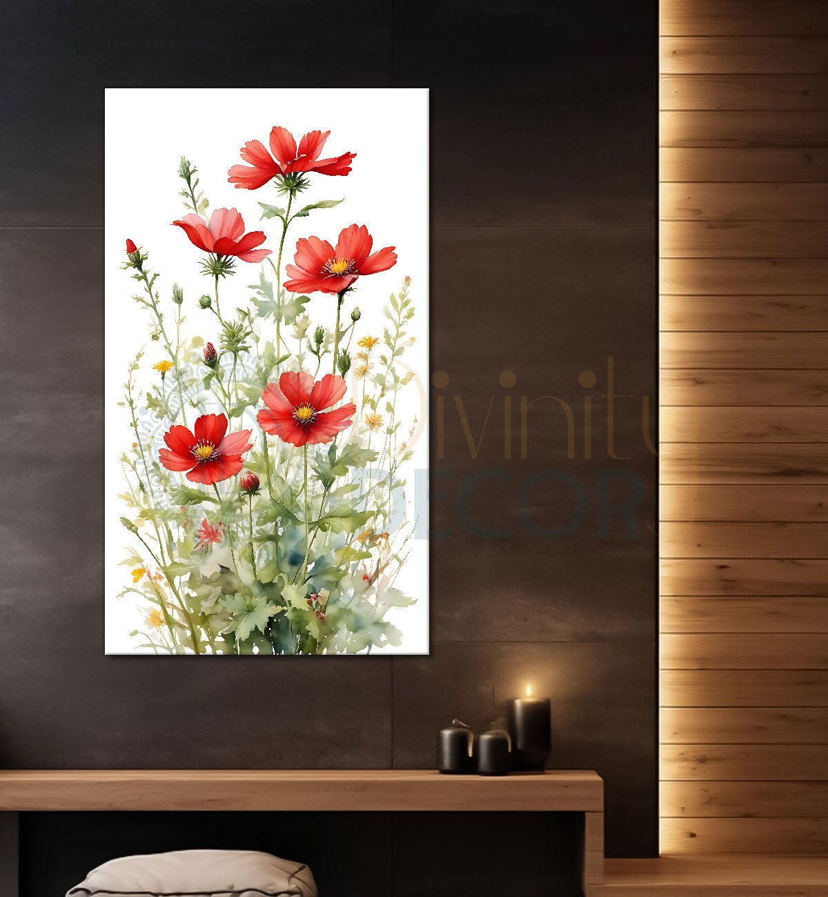 Red flowers in white textured art - Flower-V-566