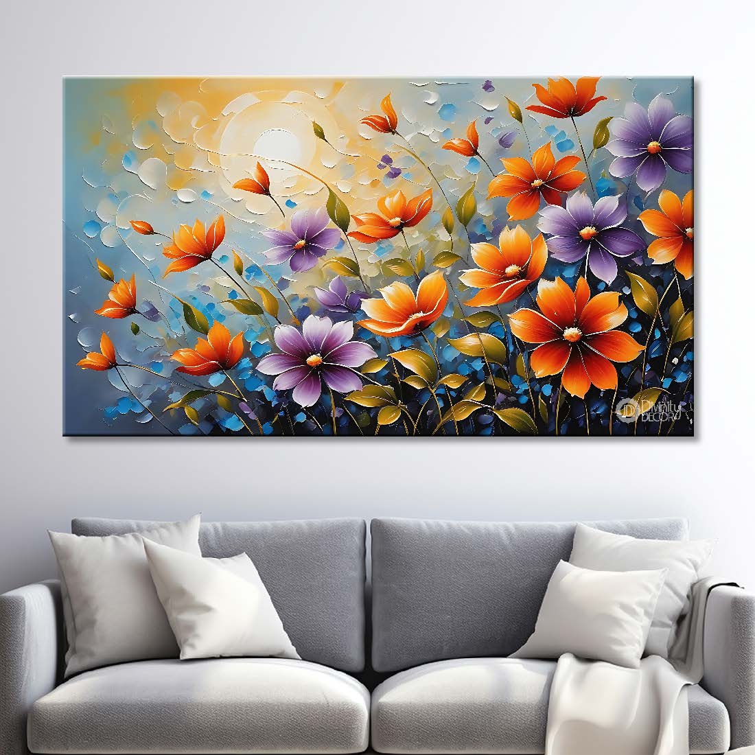 Orange flowers with light background canvas painting- Flower-568