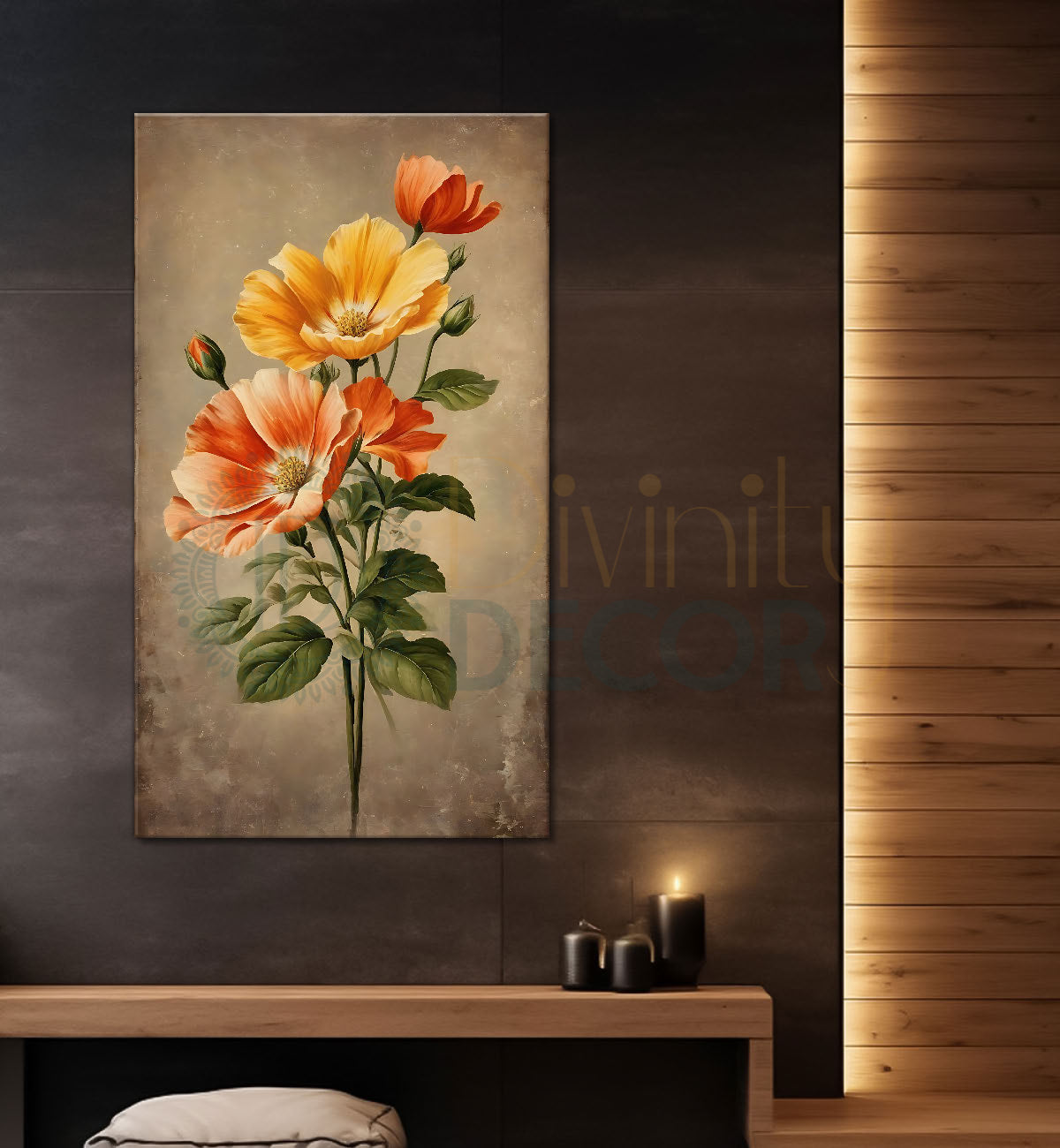 Pink flowers in light textured painting - Flower-V-573