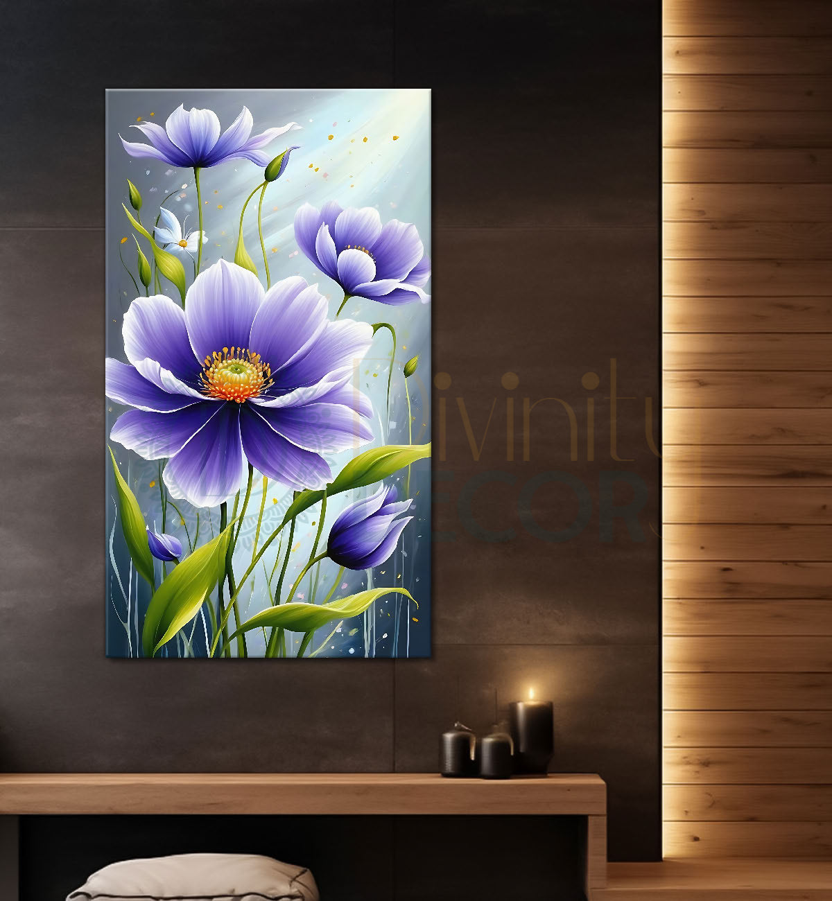 Purple flowers in green textured background - Flower-V-576