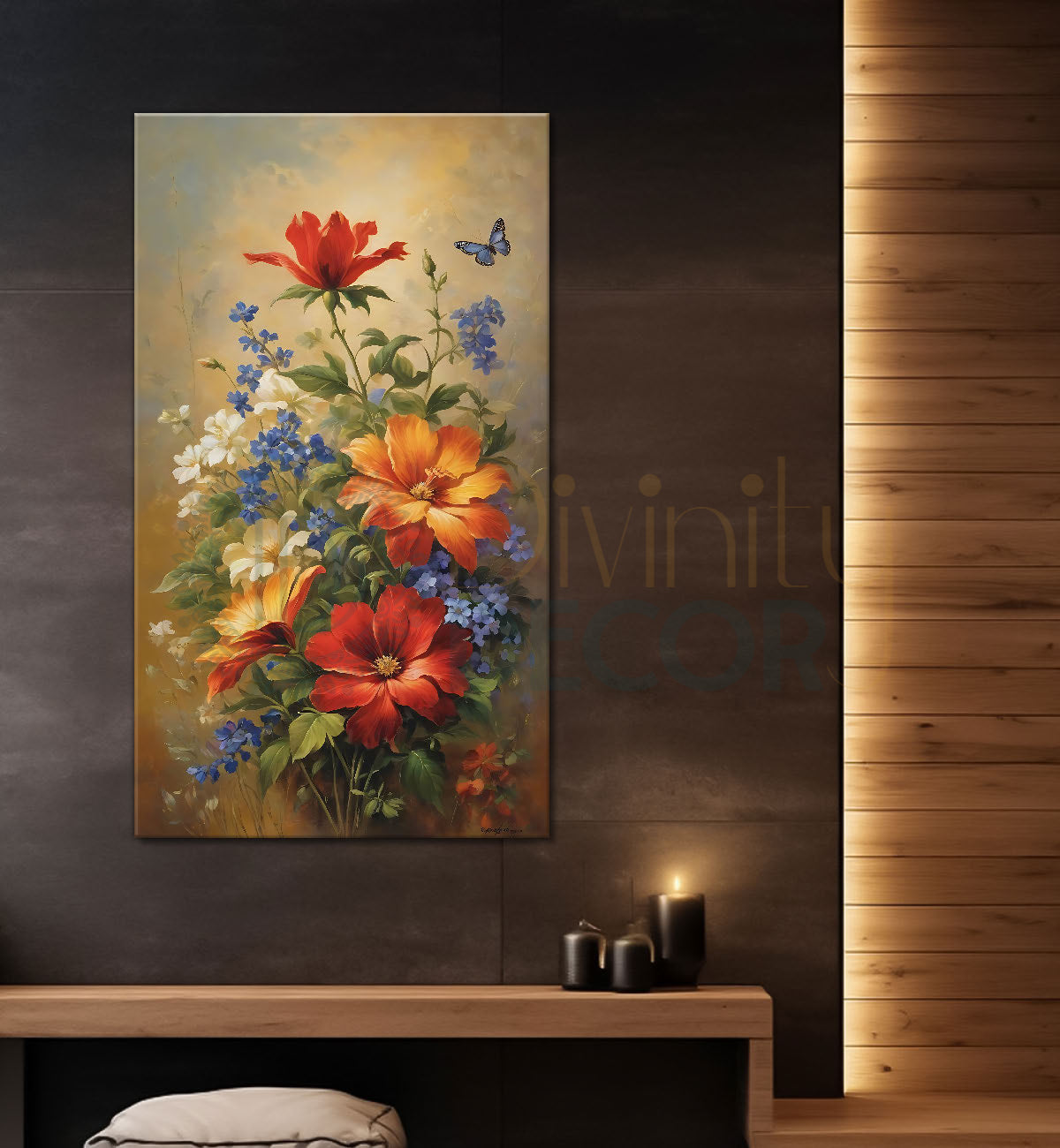 Red and yellow flowers in light textured painting - Flower-V-577