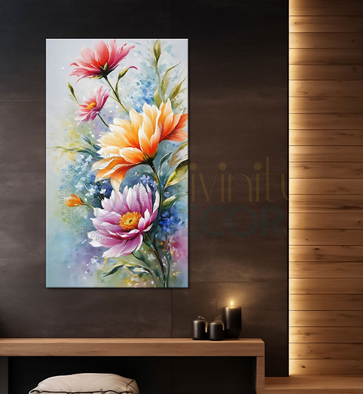 Pink and yellow flowers in grey textured background  - Flower-V-578