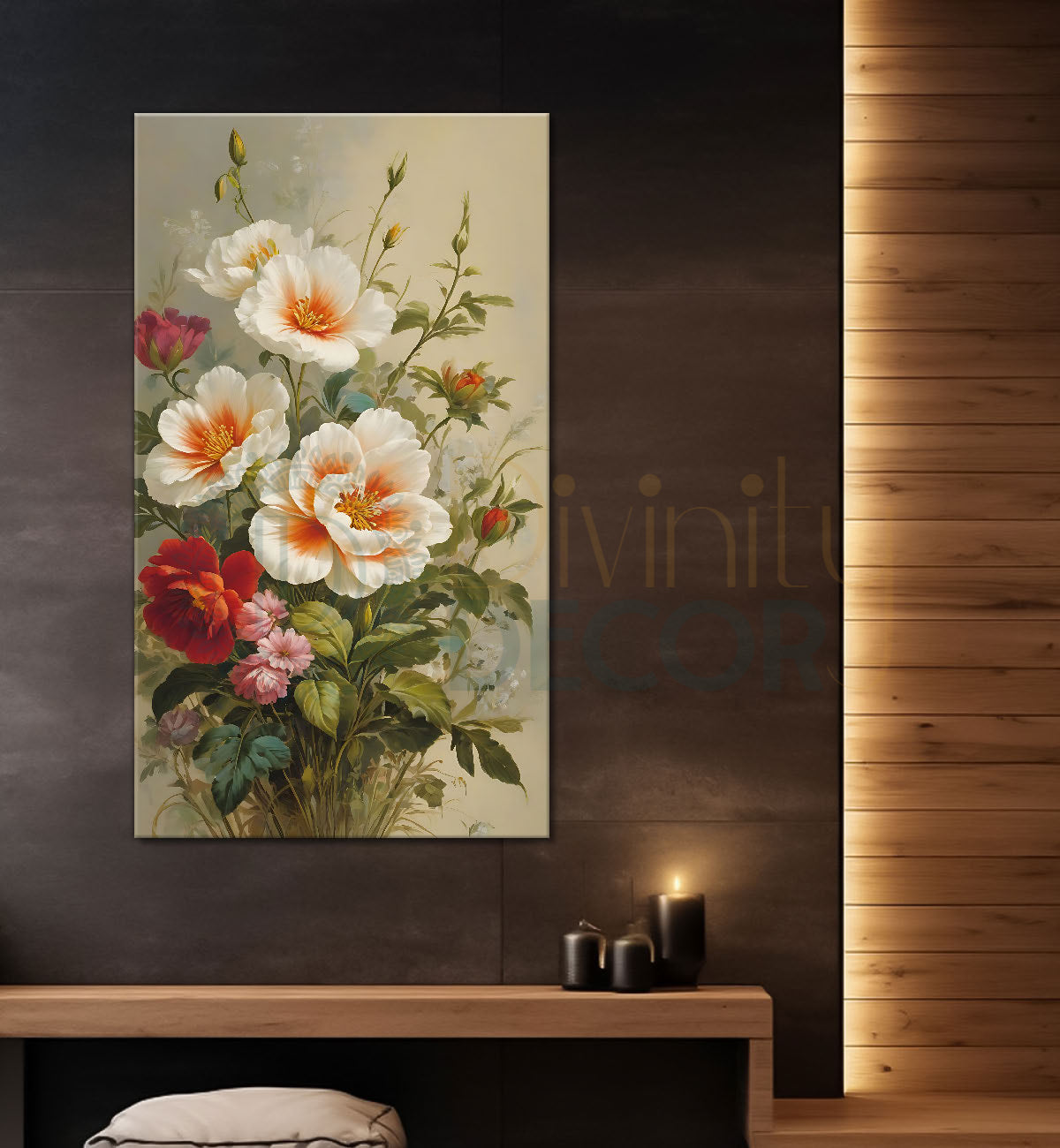 White flowers in light textured painting- Flower-V-581