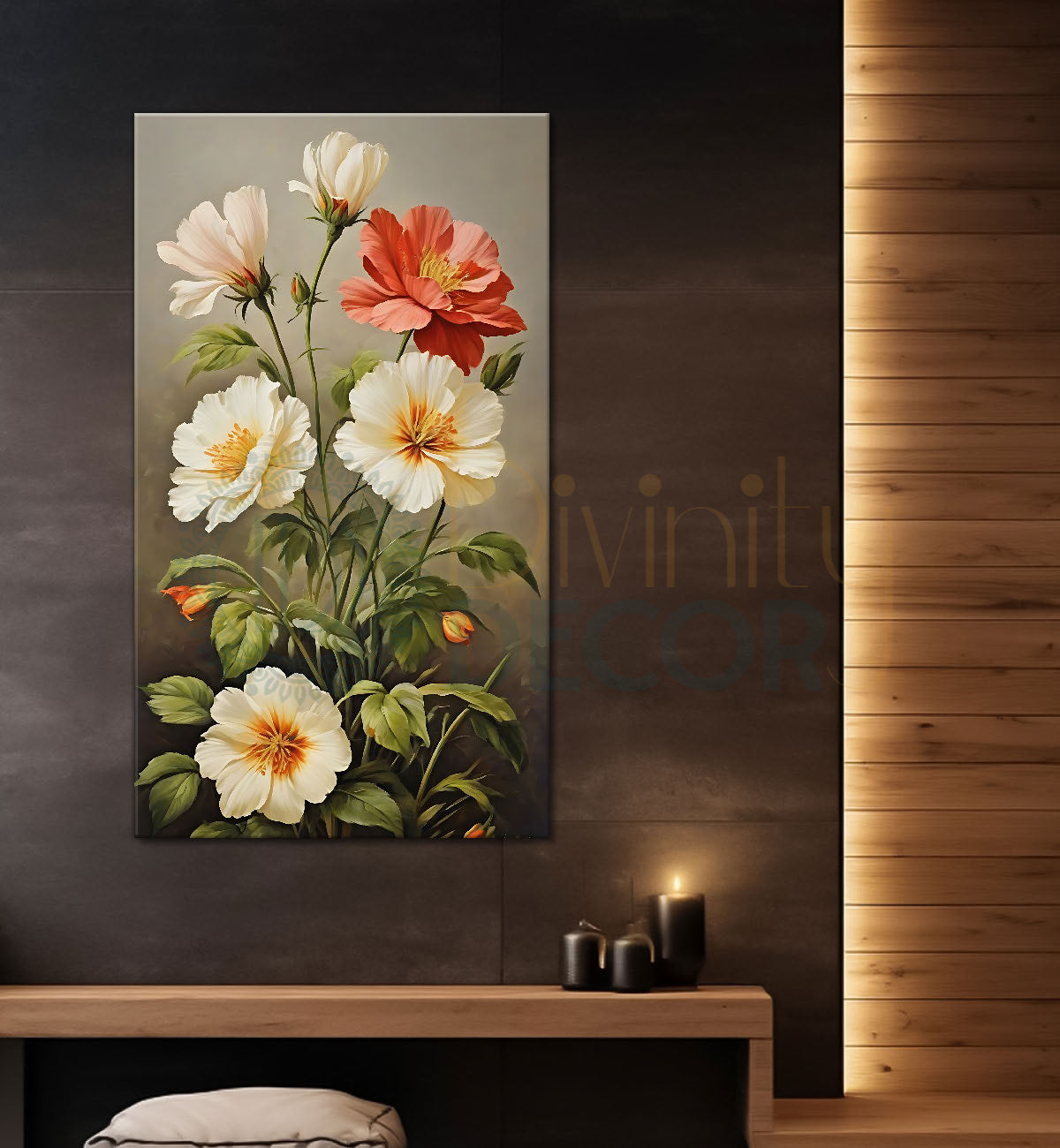 White and pink flowers in light background  - Flower-V-585