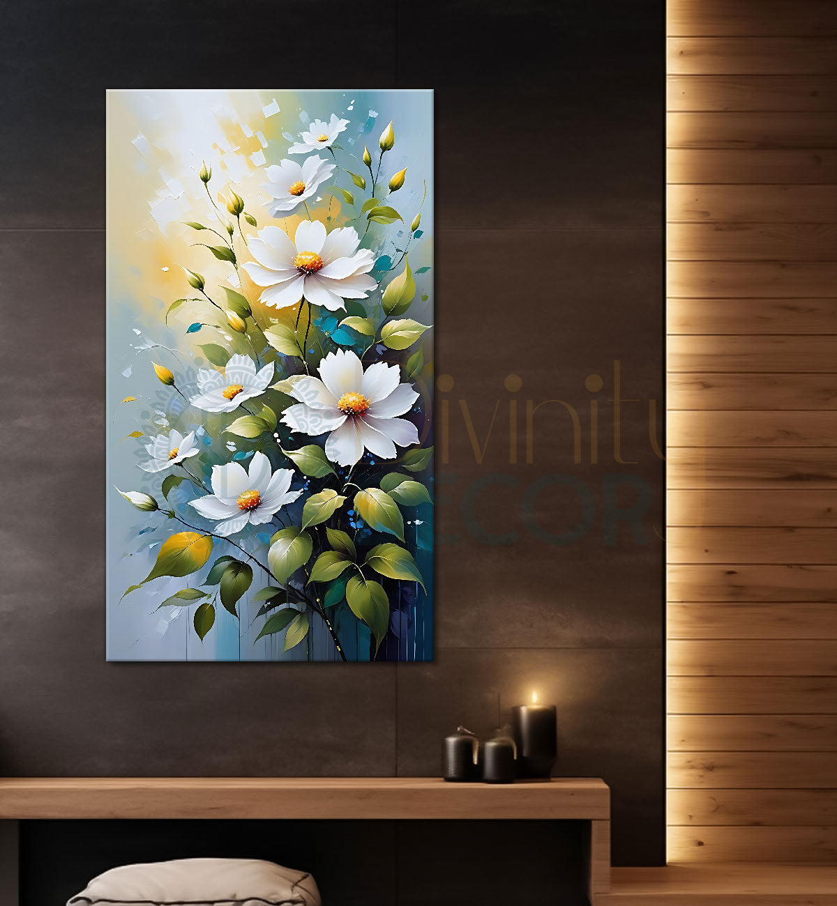 White flowers in sky blue textured background - Flower-V-586