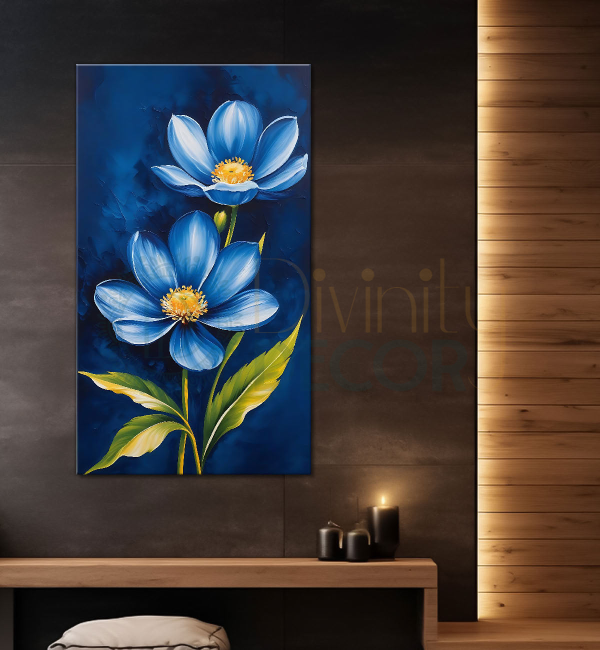 Blue flowers in navy blue textured background - Flower-V-587