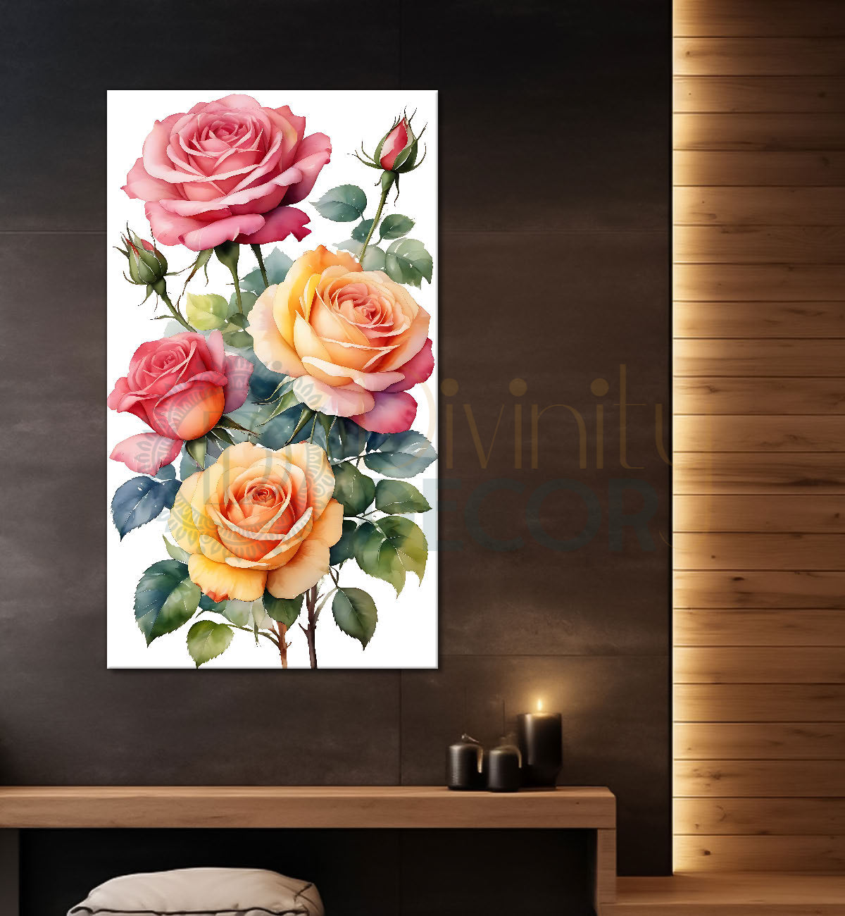 Pink and yellow roses in white background - Flower-V-590