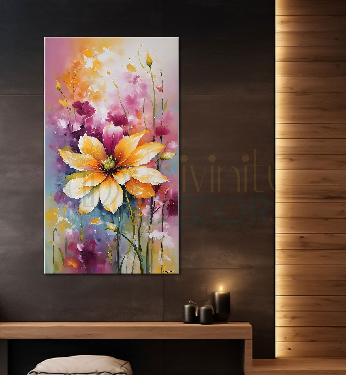 Yellow flower in colourful background - Flower-V-594