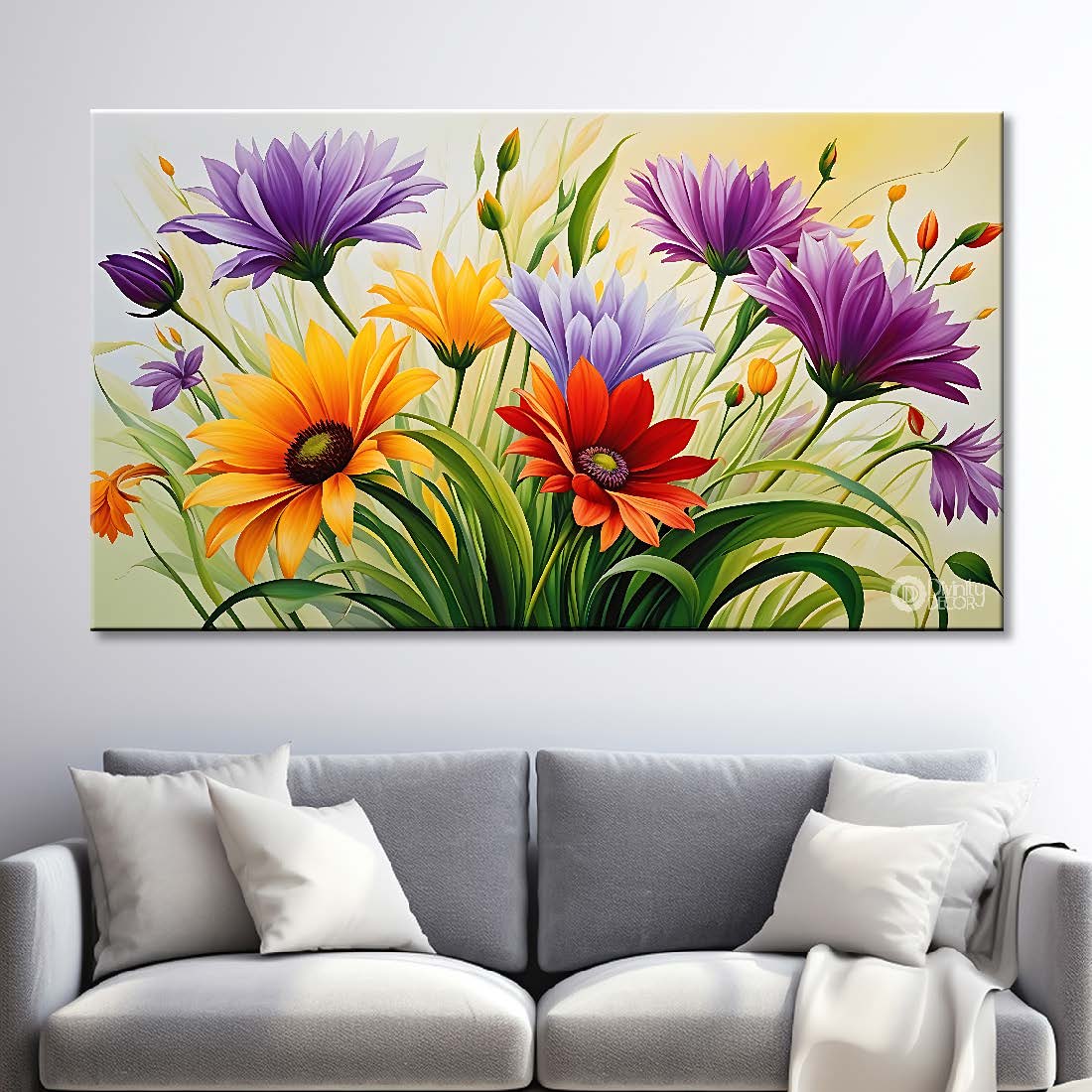 Colorful flowers in light background canvas painting- Flower-595