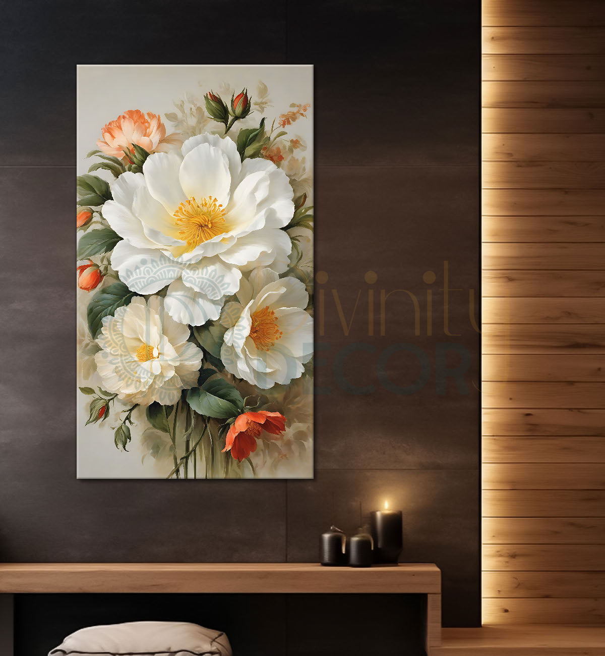 White flowers in light textured painting- Flower-V-596