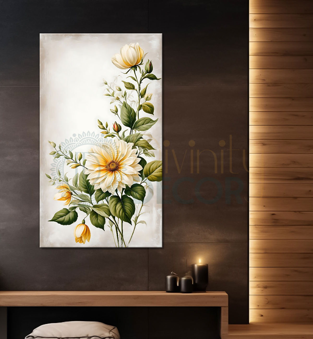 White flowers in light textured painting- Flower-V-597
