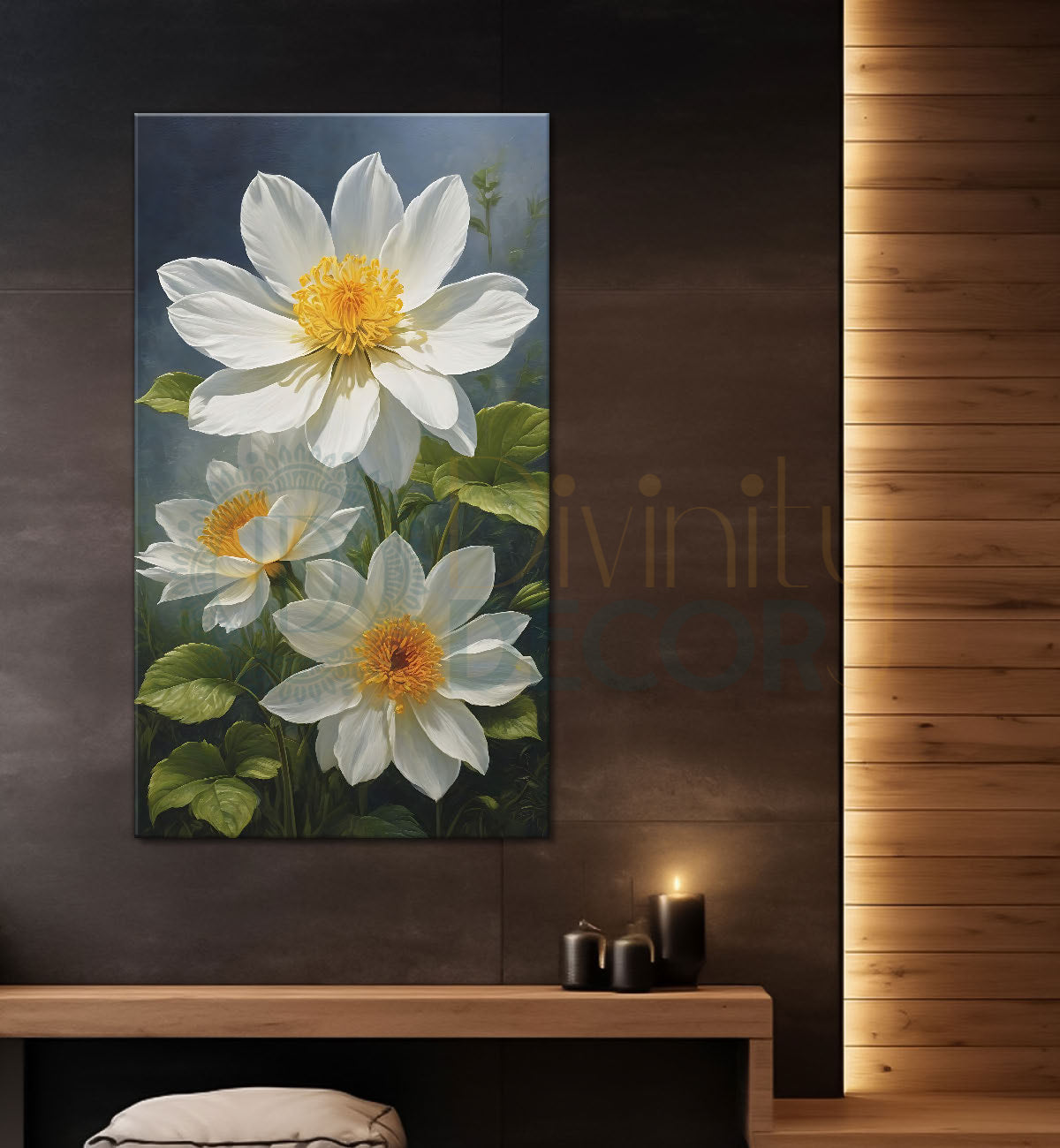 White flowers in grey textured painting- Flower-V-599