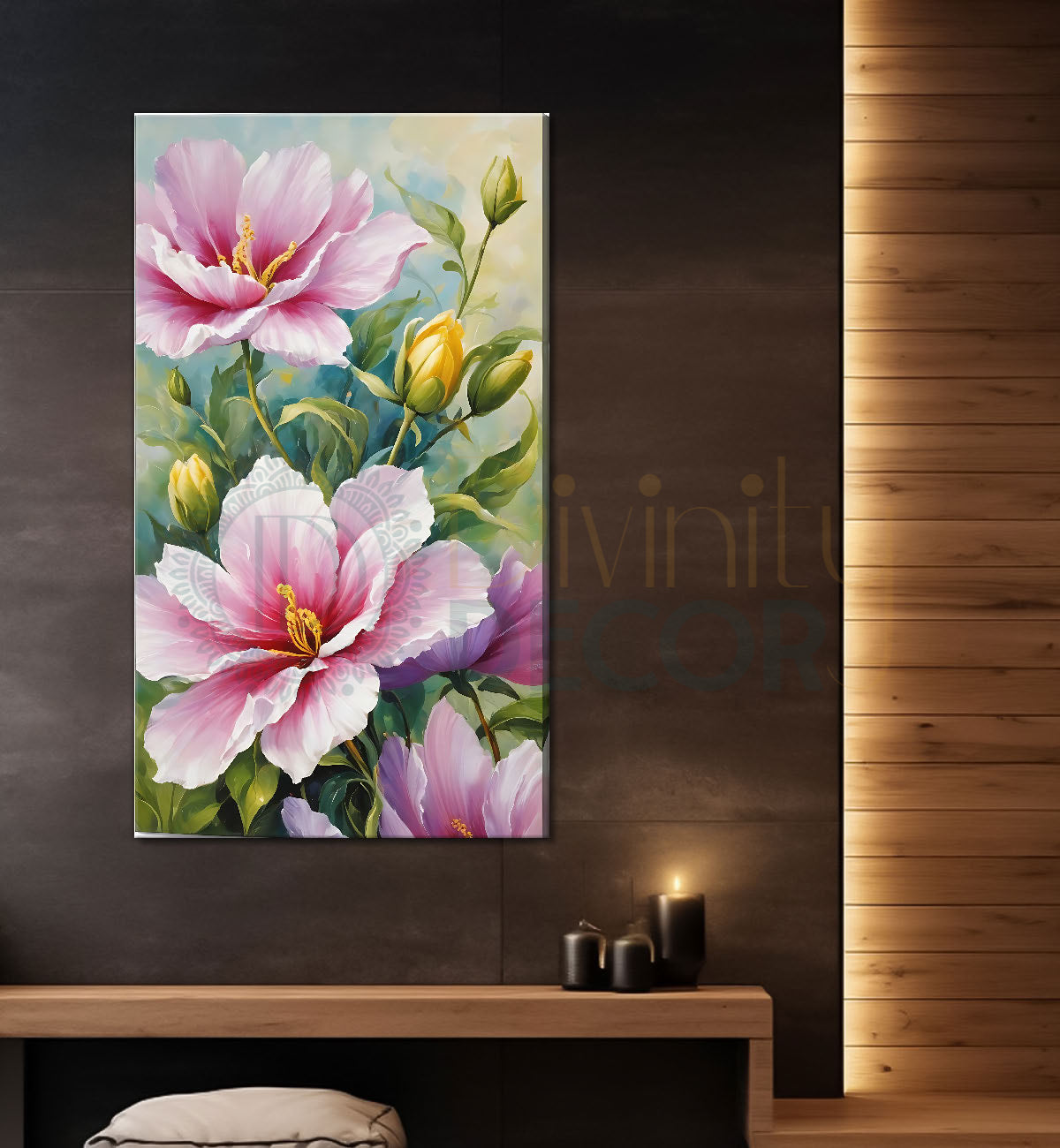 Pink flowers in light textured painting - Flower-V-603