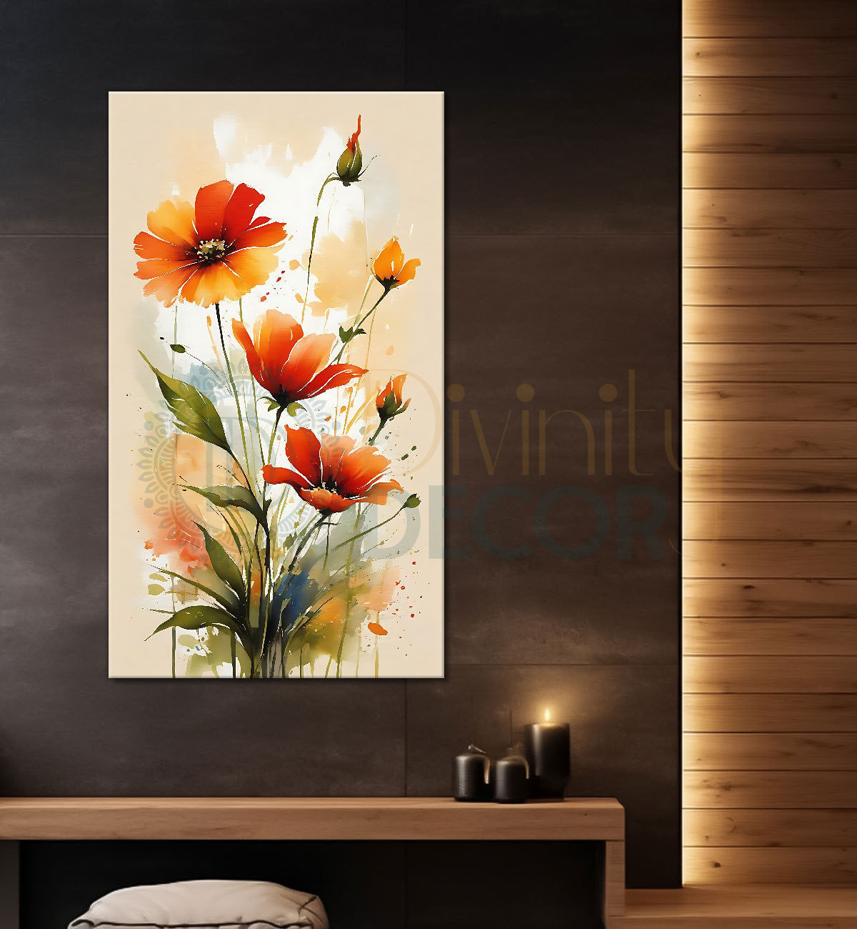 Orange flowers in light textued art  - Flower-V-604