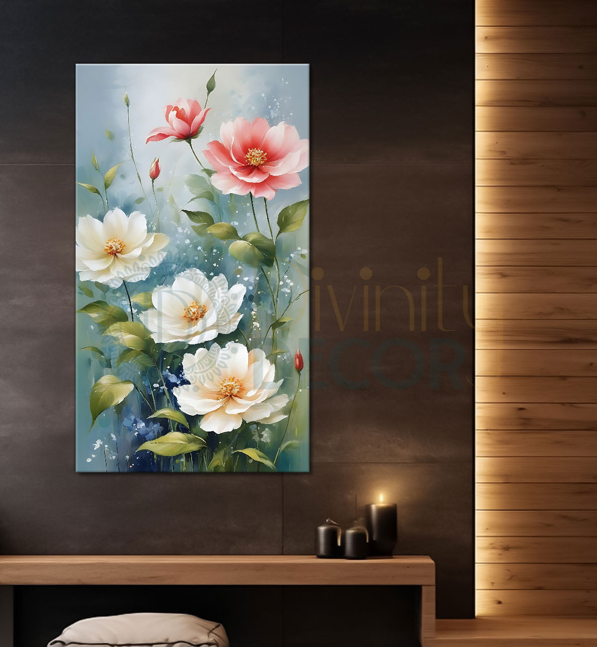 White and pink flowers in sky blue background - Flower-V-606