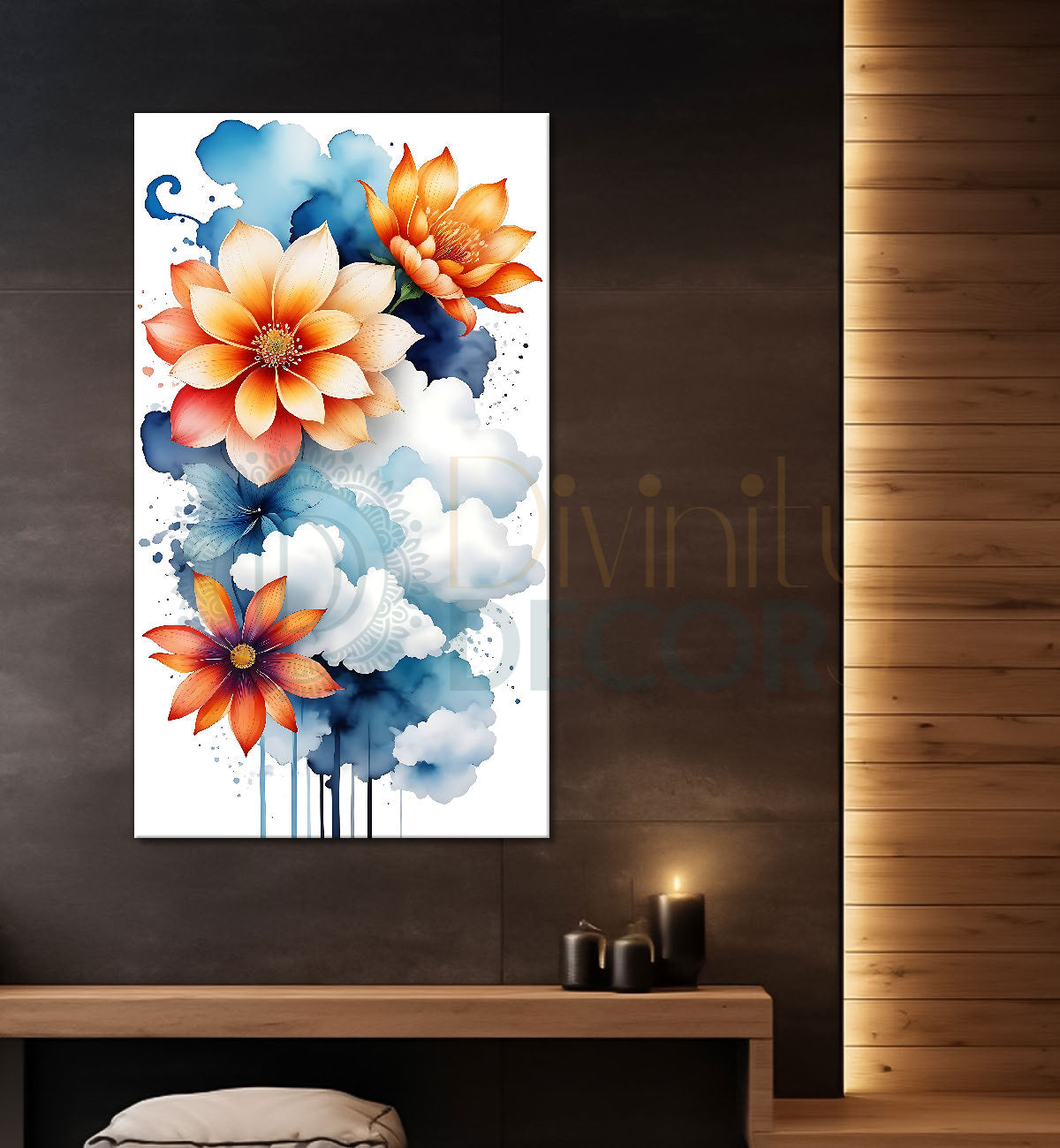 Orange flowers in water colour painting- Flower-V-607