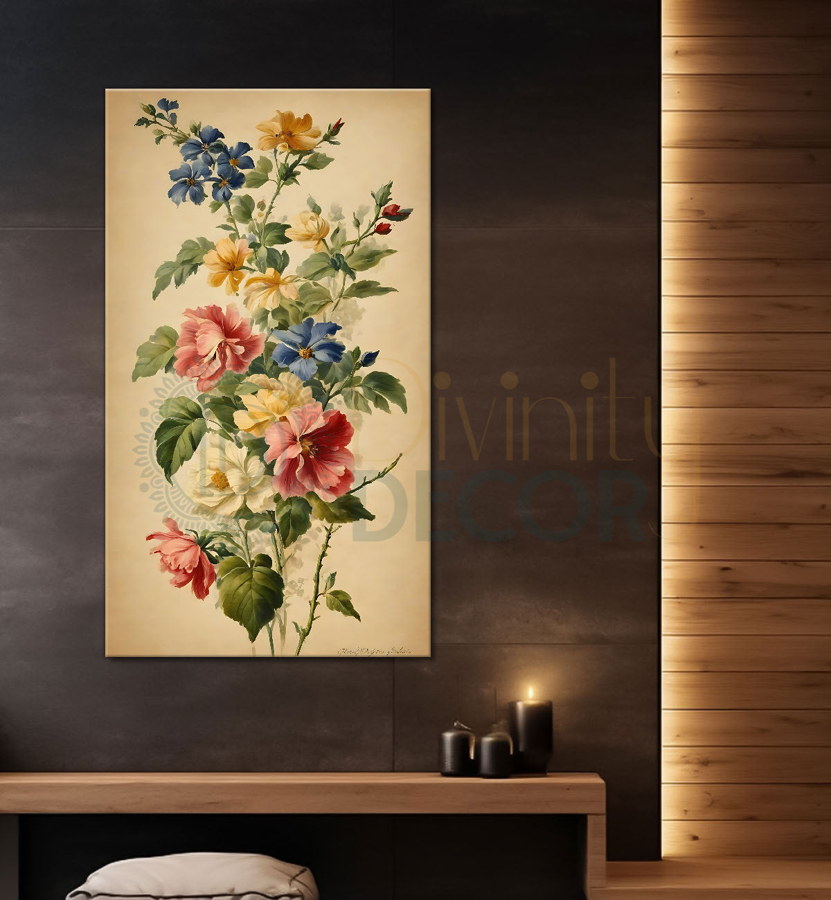 Flowers in brown background textured art - Flower-V-608