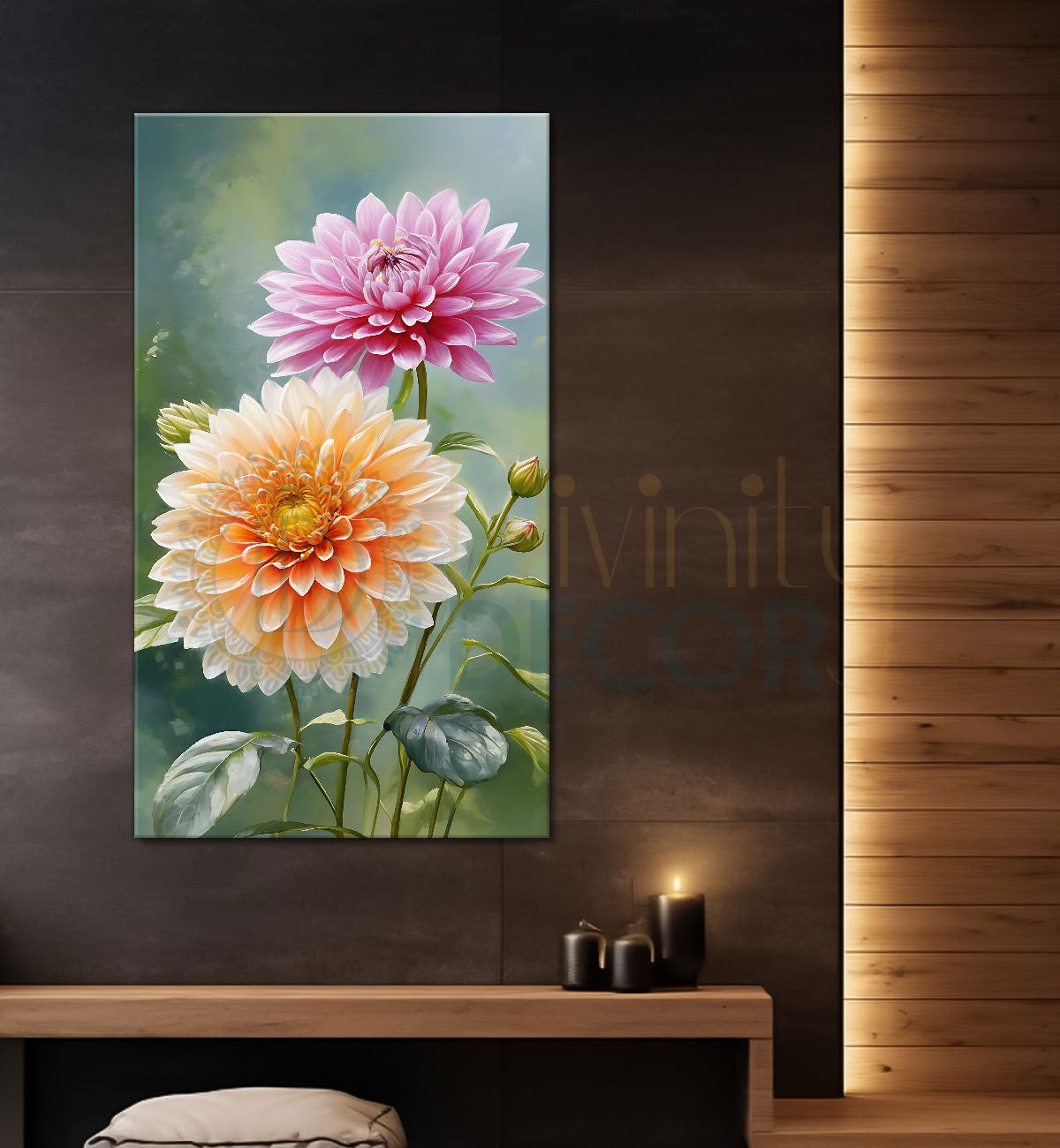 Pink and yellow flowers in green textured background - Flower-V-610