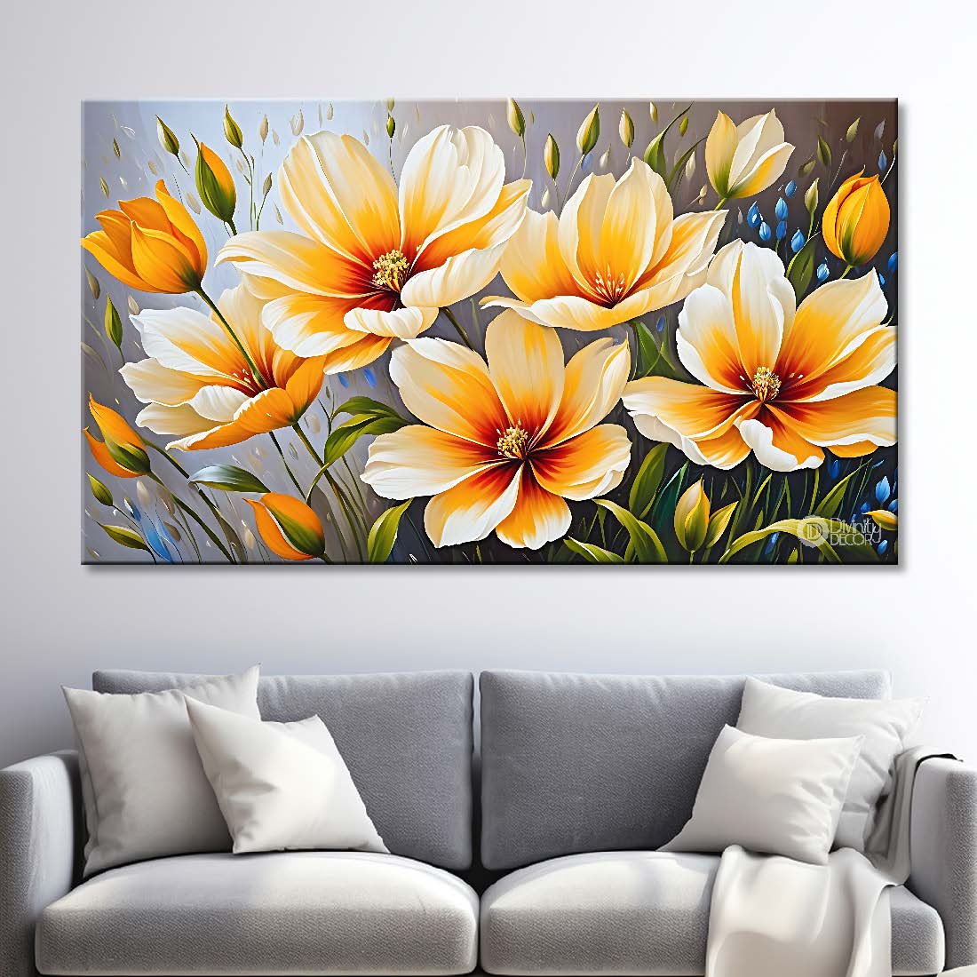 Yellow flowers in light background canvas painting- Flower-611