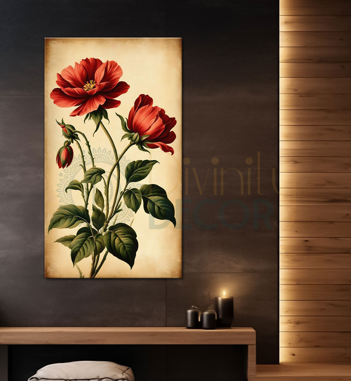 Red flowers in light textured painting- Flower-V-612