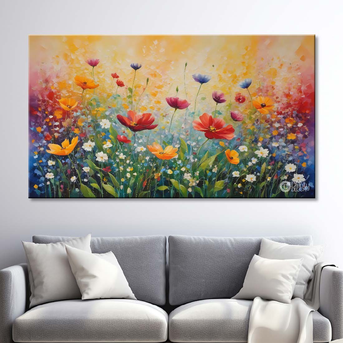 Orange and red flowers in light background canvas painting- Flower-613