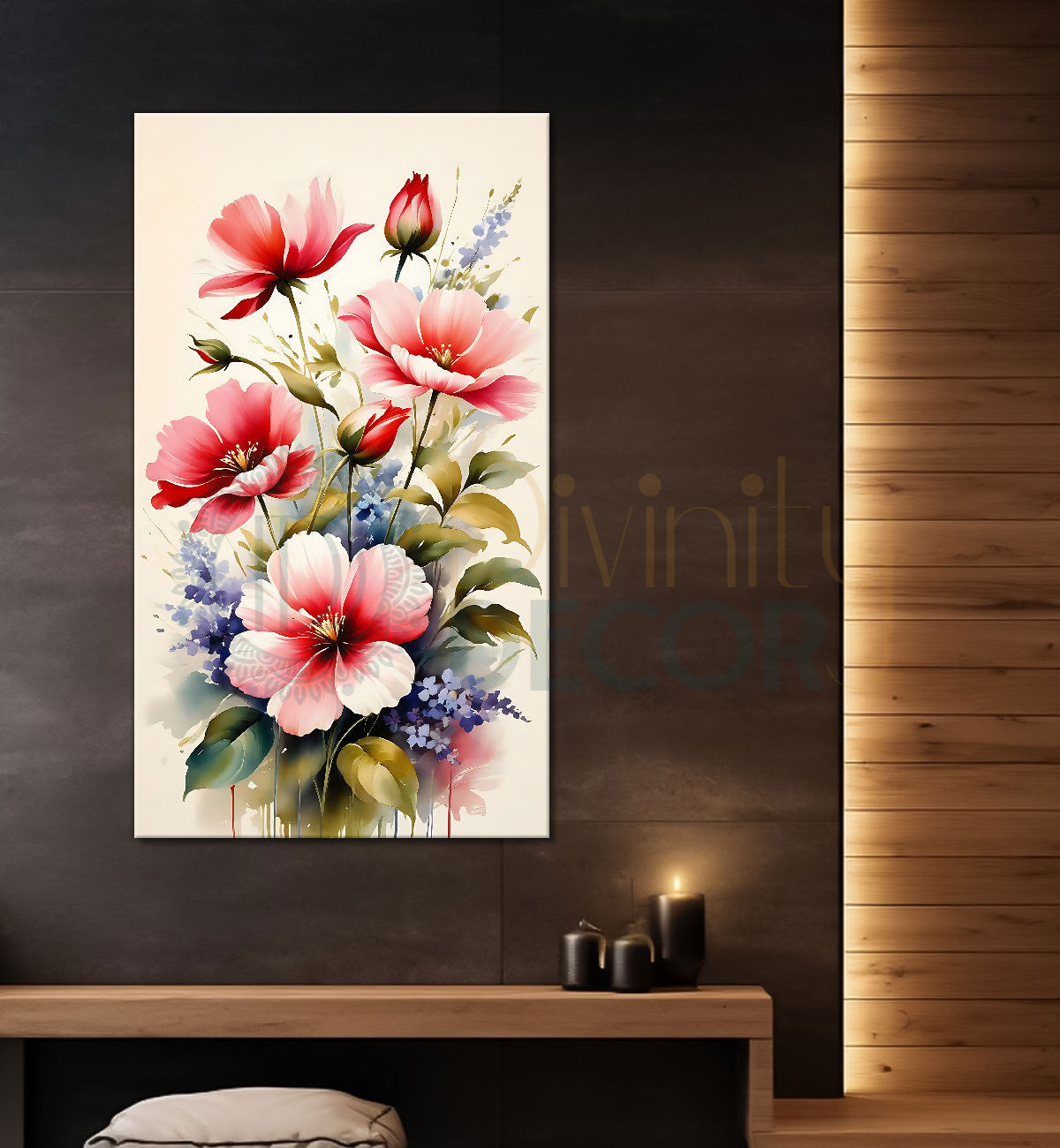 Pink flowers in light textured painting  - Flower-V-615