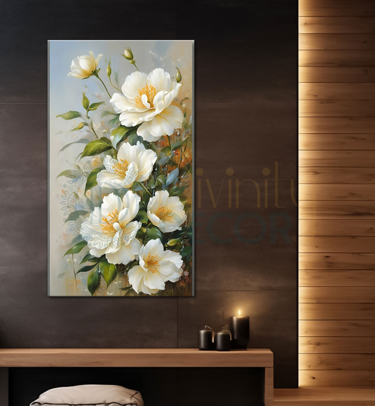 White flowers in the grey background painting- Flower-V-617