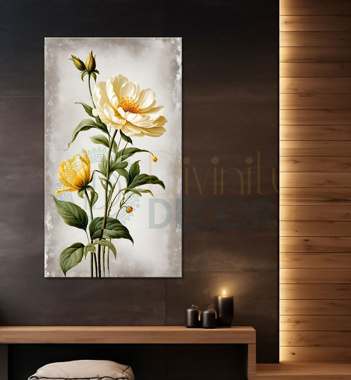 White flowers in the grey background painting - Flower-V-618