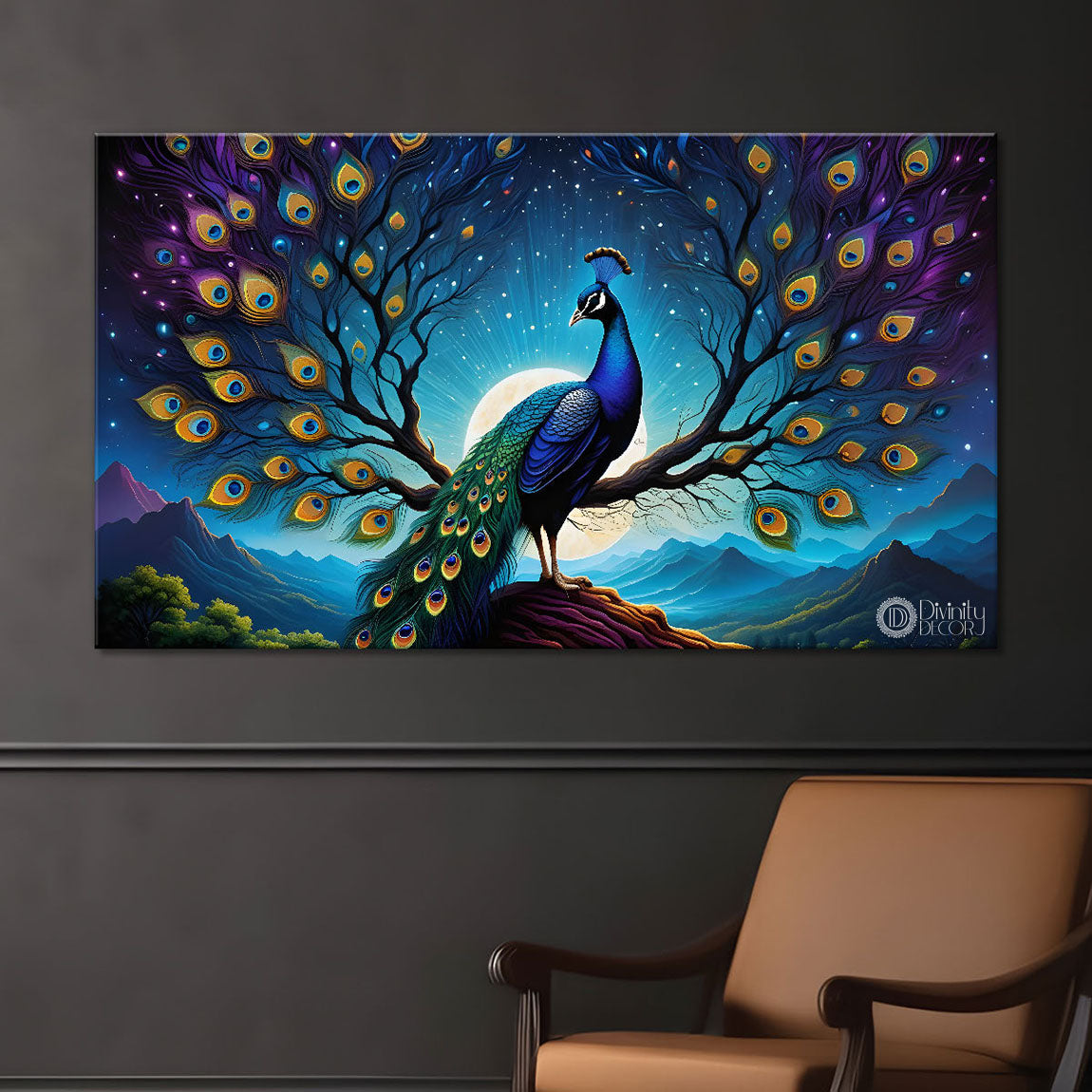 Peacock on the branch oil painting Canvas Painting - Design - Peacock-62