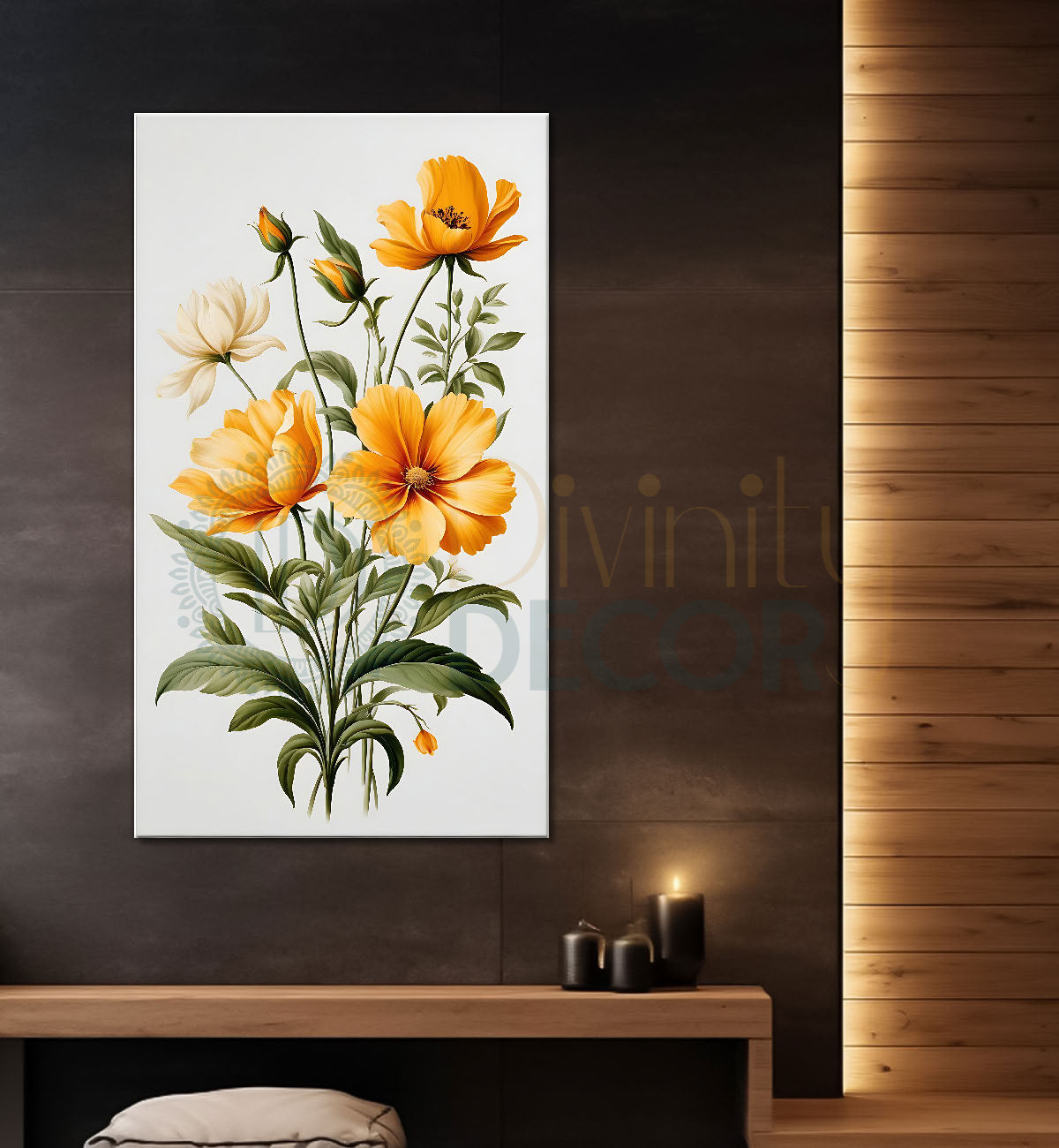 Yellow flowers in grey textured background painting- Flower-V-620